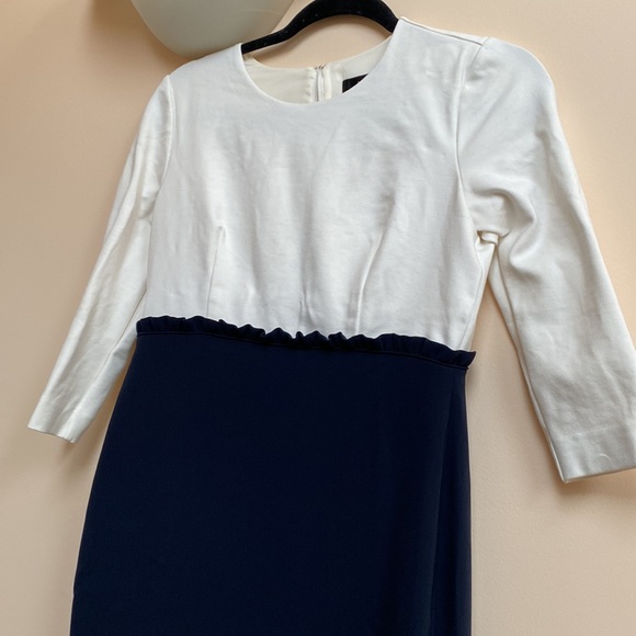 J. Crew Combo Ruffle Dress Cream Navy 4P - Picture 11 of 16